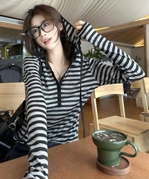 CANVAS+（キャンバスプラス）の「【CANVAS＋】ボーダー柄ヘンリーフーディー（パーカー）」