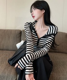 CANVAS+（キャンバスプラス）の「【CANVAS＋】ボーダー柄ヘンリーフーディー（パーカー）」