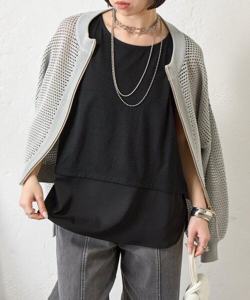 Jena espace merveilleux(ジェナ エスパスメルヴェイユ)の「【着回し力◎/レイヤードに活躍】裾ツイルタンクトップ(Tシャツ/カットソー・レディース・オフホワイト/ブラック・FREE)」の2枚目の写真