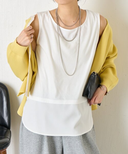 Jena espace merveilleux(ジェナ エスパスメルヴェイユ)の「【着回し力◎/レイヤードに活躍】裾ツイルタンクトップ(Tシャツ/カットソー・レディース・オフホワイト/ブラック・FREE)」の10枚目の写真