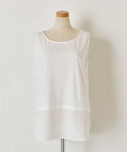 Jena espace merveilleux(ジェナ エスパスメルヴェイユ)の「【着回し力◎/レイヤードに活躍】裾ツイルタンクトップ(Tシャツ/カットソー・レディース・オフホワイト/ブラック・FREE)」の11枚目の写真
