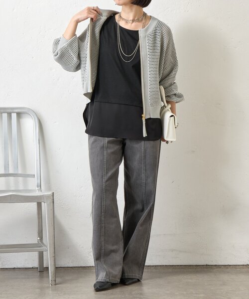 Jena espace merveilleux(ジェナ エスパスメルヴェイユ)の「【着回し力◎/レイヤードに活躍】裾ツイルタンクトップ(Tシャツ/カットソー・レディース・オフホワイト/ブラック・FREE)」の19枚目の写真