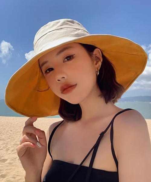 c.u.l（シーユーエル）の「つば広 日除け帽子 コットン キャペリンハット cula1454（ハット・レディース・イエロー/ベージュ/ブラック/ネイビー・M）」の10枚目の写真