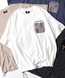 Tom&Jerry/トムとジェリー 梨地 オーバーサイズ ワンポイント刺繍 ニットポケット ドローコード 半袖Tシャツ レディース メンズ