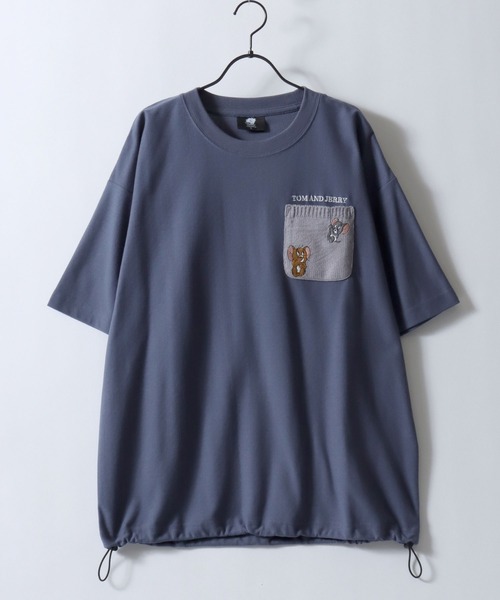 Tom&Jerry(トムアンドジェリー)の「Tom&Jerry/トムとジェリー 梨地 オーバーサイズ ワンポイント刺繍 ニットポケット ドローコード 半袖Tシャツ レディース メンズ(Tシャツ/カットソー・レディース・スミクロ/ホワイト/グレイッシュベージュ/グレイッシュブルー・M/L/LL)」の8枚目の写真