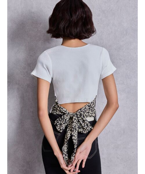 GYDA（ジェイダ）の「レオパードバックリボントップス（Tシャツ/カットソー・レディース・ブラック/オフホワイト・FREE）」の3枚目の写真