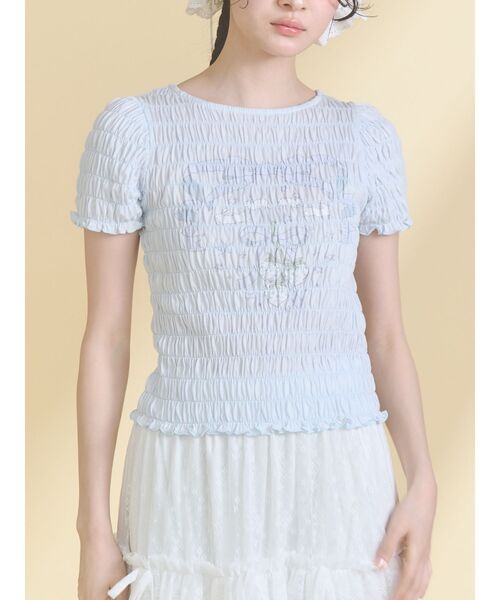 merry jenny（メリージェニー）の「おどるうさぎのシャーリングTee（Tシャツ/カットソー・レディース・ブルー/オフホワイト・FREE）」の2枚目の写真