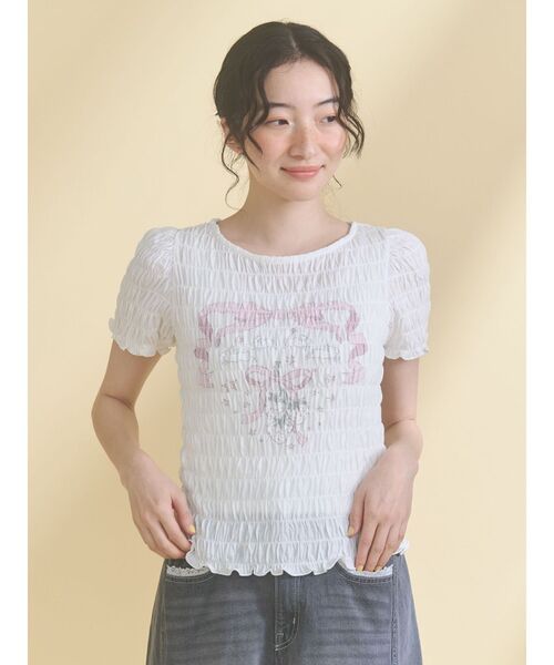 merry jenny（メリージェニー）の「おどるうさぎのシャーリングTee（Tシャツ/カットソー・レディース・ブルー/オフホワイト・FREE）」の5枚目の写真