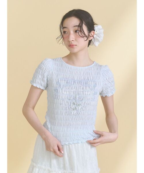 merry jenny（メリージェニー）の「おどるうさぎのシャーリングTee（Tシャツ/カットソー・レディース・ブルー/オフホワイト・FREE）」の8枚目の写真