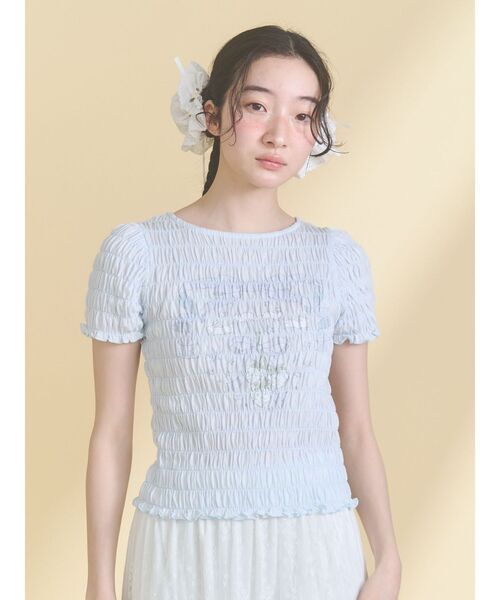 merry jenny（メリージェニー）の「おどるうさぎのシャーリングTee（Tシャツ/カットソー・レディース・ブルー/オフホワイト・FREE）」の9枚目の写真