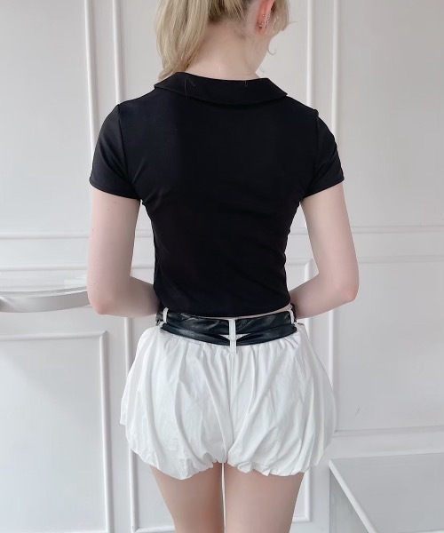 lilLilly（リルリリー）の「レースアップトップス（Tシャツ/カットソー・レディース・ホワイト/ブラック・FREE）」の3枚目の写真