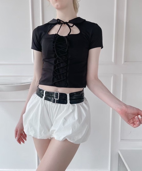 lilLilly（リルリリー）の「レースアップトップス（Tシャツ/カットソー・レディース・ホワイト/ブラック・FREE）」の20枚目の写真