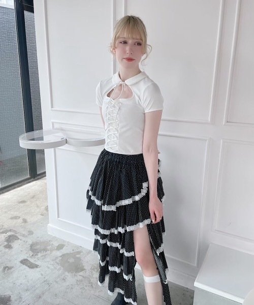 lilLilly（リルリリー）の「レースアップトップス（Tシャツ/カットソー・レディース・ホワイト/ブラック・FREE）」の18枚目の写真