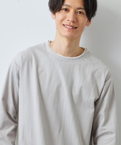 THE SHOP TK (ザ ショップ ティーケー )の「【程よく品のある着こなし】ジャカード フェイクレイヤード長袖Tシャツ 洗濯機OK(Tシャツ/カットソー・メンズ・オフホワイト/ブラウン系その他/ライトグレー/ネイビー・02/04/03)」の22枚目の写真