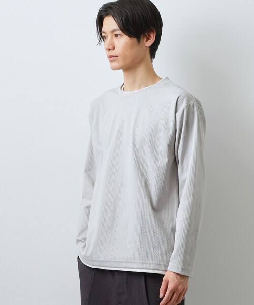 THE SHOP TK (ザ ショップ ティーケー )の「【程よく品のある着こなし】ジャカード フェイクレイヤード長袖Tシャツ 洗濯機OK(Tシャツ/カットソー・メンズ・オフホワイト/ブラウン系その他/ライトグレー/ネイビー・02/04/03)」の21枚目の写真
