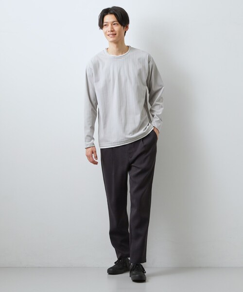 THE SHOP TK (ザ ショップ ティーケー )の「【程よく品のある着こなし】ジャカード フェイクレイヤード長袖Tシャツ 洗濯機OK(Tシャツ/カットソー・メンズ・オフホワイト/ブラウン系その他/ライトグレー/ネイビー・02/04/03)」の20枚目の写真