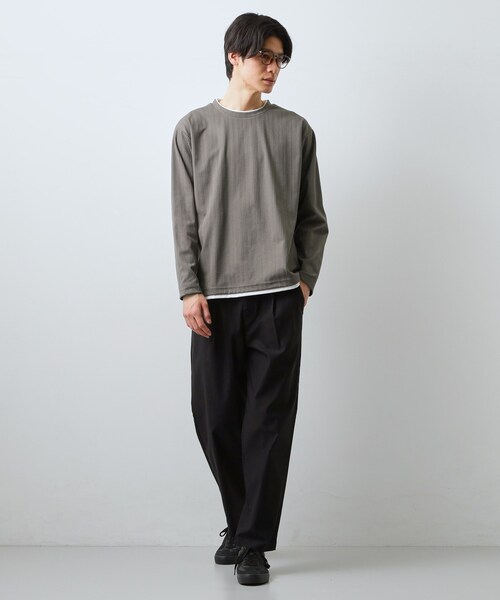 THE SHOP TK (ザ ショップ ティーケー )の「【程よく品のある着こなし】ジャカード フェイクレイヤード長袖Tシャツ 洗濯機OK(Tシャツ/カットソー・メンズ・オフホワイト/ブラウン系その他/ライトグレー/ネイビー・02/04/03)」の16枚目の写真