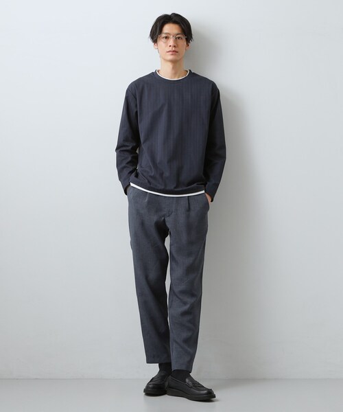 THE SHOP TK (ザ ショップ ティーケー )の「【程よく品のある着こなし】ジャカード フェイクレイヤード長袖Tシャツ 洗濯機OK(Tシャツ/カットソー・メンズ・オフホワイト/ブラウン系その他/ライトグレー/ネイビー・02/04/03)」の12枚目の写真