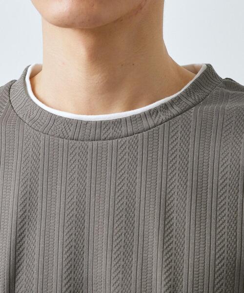 THE SHOP TK (ザ ショップ ティーケー )の「【程よく品のある着こなし】ジャカード フェイクレイヤード長袖Tシャツ 洗濯機OK(Tシャツ/カットソー・メンズ・オフホワイト/ブラウン系その他/ライトグレー/ネイビー・02/04/03)」の7枚目の写真