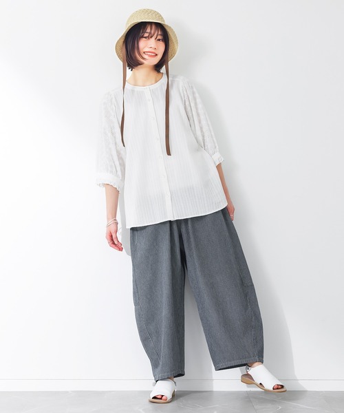 n'OrLABEL(ノアールレーベル)の「『ヒッコリーコクーンパンツ』(デニムパンツ・レディース・ライトブルー/ネイビー・FREE)」の5枚目の写真