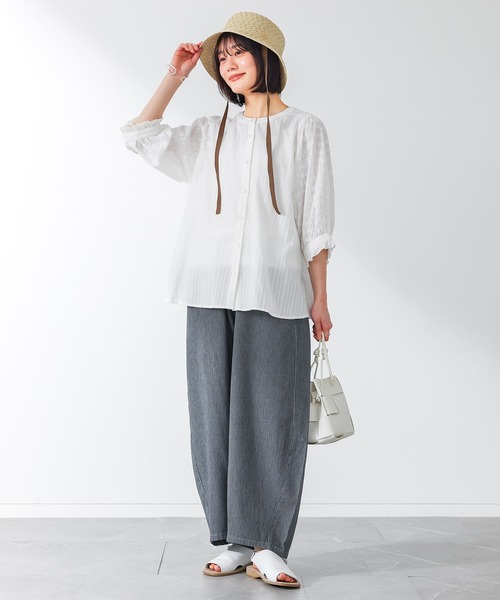 n'OrLABEL(ノアールレーベル)の「『ヒッコリーコクーンパンツ』(デニムパンツ・レディース・ライトブルー/ネイビー・FREE)」の7枚目の写真