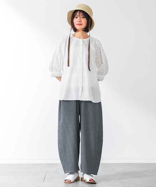 n'OrLABEL(ノアールレーベル)の「『ヒッコリーコクーンパンツ』(デニムパンツ・レディース・ライトブルー/ネイビー・FREE)」の6枚目の写真