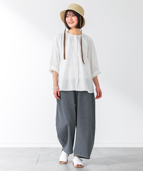 n'OrLABEL(ノアールレーベル)の「『ヒッコリーコクーンパンツ』(デニムパンツ・レディース・ライトブルー/ネイビー・FREE)」の8枚目の写真