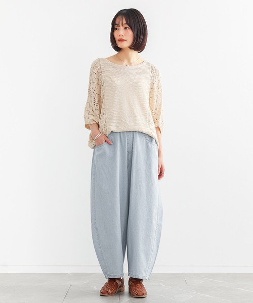 n'OrLABEL(ノアールレーベル)の「『ヒッコリーコクーンパンツ』(デニムパンツ・レディース・ライトブルー/ネイビー・FREE)」の16枚目の写真