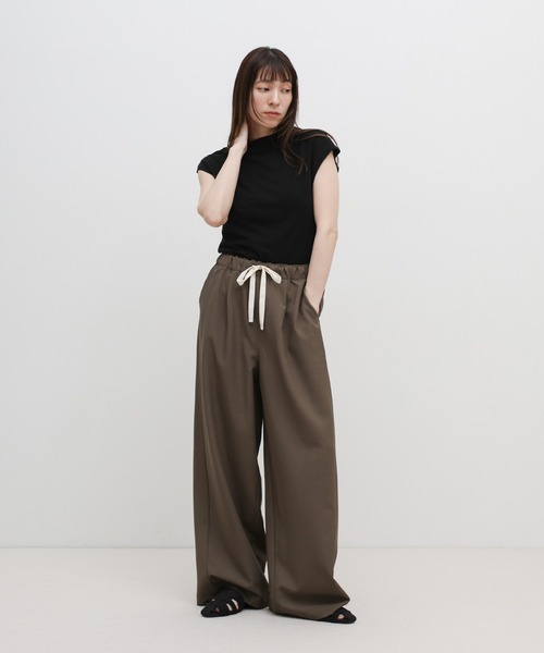 select MOCA(セレクトモカ)の「リネンタッチリラックスワイドパンツ【セットアップ対応可】(その他パンツ・レディース・ブラック/ライトベージュ/ブラウン・FREE)」の5枚目の写真