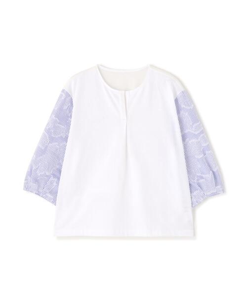 human woman(ヒューマンウーマン)の「◆カットジャガードストライプトップス(Tシャツ/カットソー・レディース・ベージュ/ブルー・MEDIUM)」の8枚目の写真