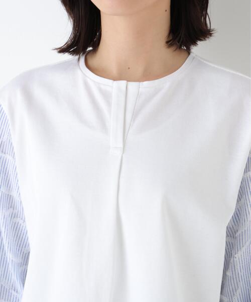 human woman(ヒューマンウーマン)の「◆カットジャガードストライプトップス(Tシャツ/カットソー・レディース・ベージュ/ブルー・MEDIUM)」の14枚目の写真
