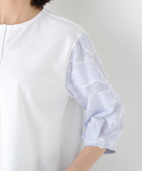 human woman(ヒューマンウーマン)の「◆カットジャガードストライプトップス(Tシャツ/カットソー・レディース・ベージュ/ブルー・MEDIUM)」の15枚目の写真