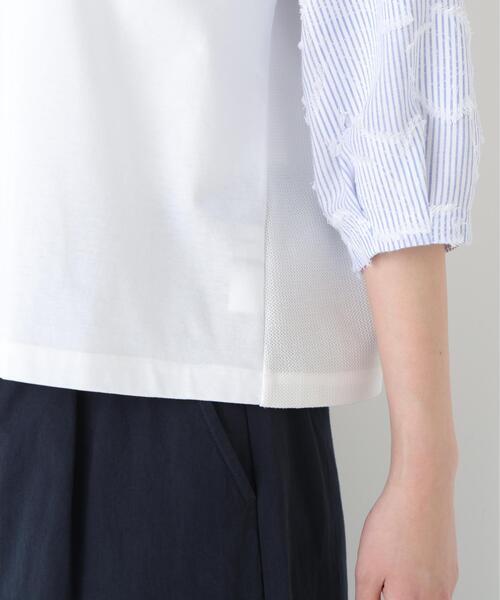 human woman(ヒューマンウーマン)の「◆カットジャガードストライプトップス(Tシャツ/カットソー・レディース・ベージュ/ブルー・MEDIUM)」の16枚目の写真