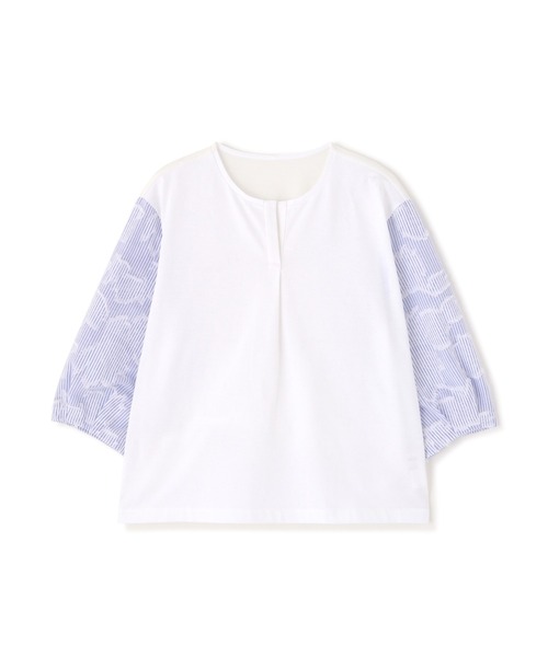 human woman(ヒューマンウーマン)の「◆カットジャガードストライプトップス(Tシャツ/カットソー・レディース・ベージュ/ブルー・MEDIUM)」の19枚目の写真