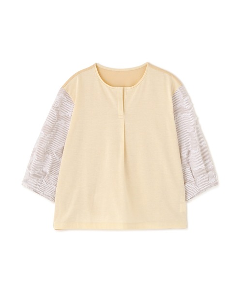 human woman(ヒューマンウーマン)の「◆カットジャガードストライプトップス(Tシャツ/カットソー・レディース・ベージュ/ブルー・MEDIUM)」の20枚目の写真