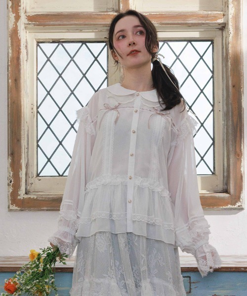 axes femme(アクシーズファム)の「ブルゾン風フリルシアブラウス(シャツ/ブラウス・レディース・ブラック/ピンク/ホワイト・FREE)」の2枚目の写真