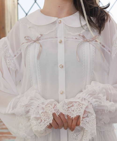 axes femme(アクシーズファム)の「ブルゾン風フリルシアブラウス(シャツ/ブラウス・レディース・ブラック/ピンク/ホワイト・FREE)」の4枚目の写真