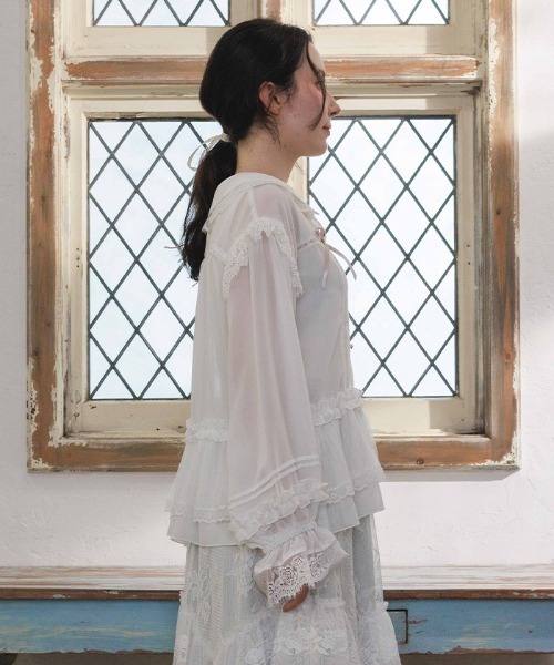 axes femme(アクシーズファム)の「ブルゾン風フリルシアブラウス(シャツ/ブラウス・レディース・ブラック/ピンク/ホワイト・FREE)」の5枚目の写真