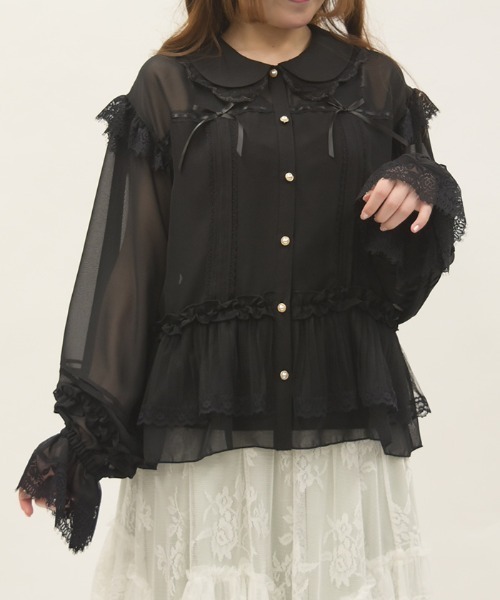 axes femme(アクシーズファム)の「ブルゾン風フリルシアブラウス(シャツ/ブラウス・レディース・ブラック/ピンク/ホワイト・FREE)」の13枚目の写真