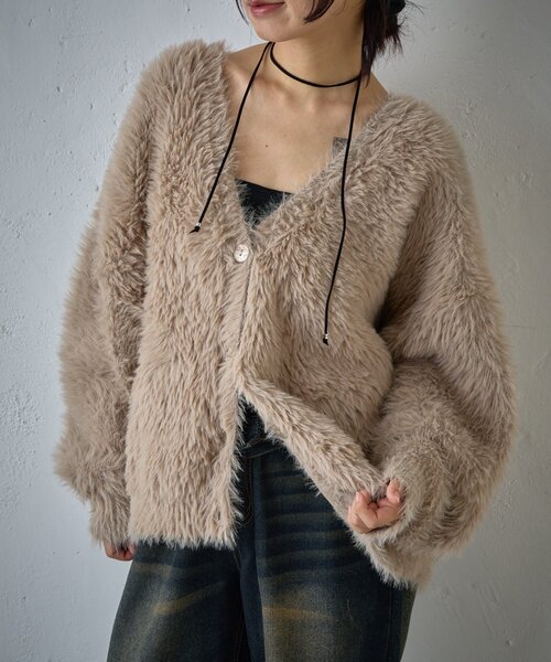 goocy（グーシー）の「フェザーニットオーバーカーデ（カーディガン/ボレロ・レディース・モカ/グレー・FREE）」の2枚目の写真