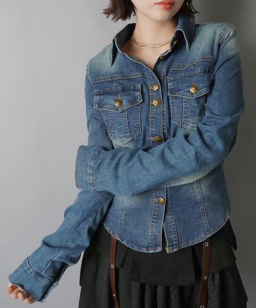 SPINNS（スピンズ）の「タイトデニムシャツ/ポケット/2サイズ展開（シャツ/ブラウス・レディース・ネイビー・S/M）」の10枚目の写真