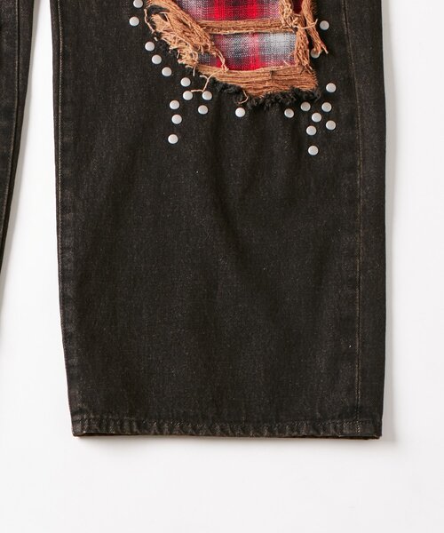 WHO'S WHO gallery（フーズフーギャラリー）の「チェックダメージスタッズデニム（デニムパンツ・メンズ・ブラック/ネイビー/サックスブルー・FREE）」の7枚目の写真