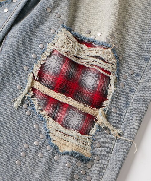 WHO'S WHO gallery（フーズフーギャラリー）の「チェックダメージスタッズデニム（デニムパンツ・メンズ・ブラック/ネイビー/サックスブルー・FREE）」の14枚目の写真