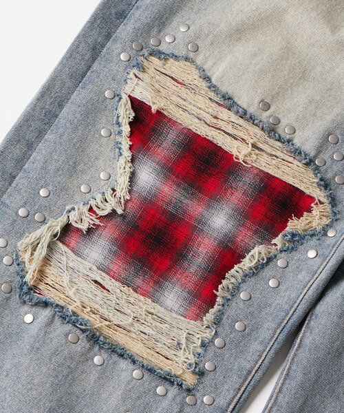 WHO'S WHO gallery（フーズフーギャラリー）の「チェックダメージスタッズデニム（デニムパンツ・メンズ・ブラック/ネイビー/サックスブルー・FREE）」の15枚目の写真
