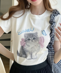 キャットプリントデザイン 半袖Tシャツ