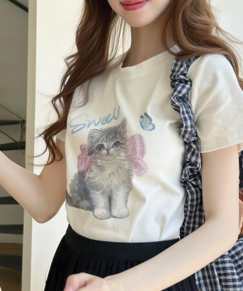 Ada.(エイダ)の「キャットプリントデザイン 半袖Tシャツ(Tシャツ/カットソー・レディース・アイボリー/ブラック/グレー・FREE)」の18枚目の写真