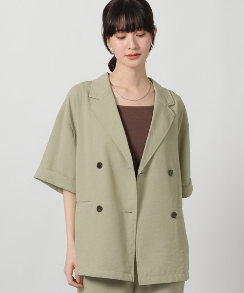 LAKOLE（ラコレ）の「リネンライクシアーWジャケット / 657239（テーラードジャケット・レディース・グリーン/チャコール/アイボリー/グレイッシュベージュ・FREE）」の4枚目の写真