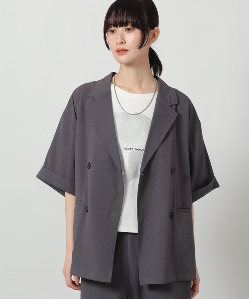 LAKOLE（ラコレ）の「リネンライクシアーWジャケット / 657239（テーラードジャケット・レディース・グリーン/チャコール/アイボリー/グレイッシュベージュ・FREE）」の3枚目の写真