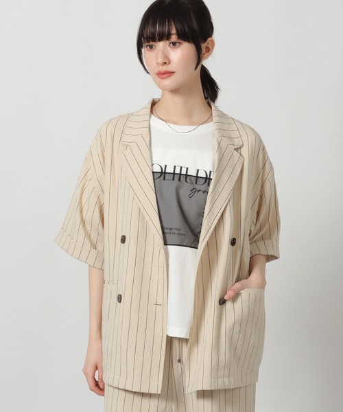 LAKOLE（ラコレ）の「リネンライクシアーWジャケット / 657239（テーラードジャケット・レディース・グリーン/チャコール/アイボリー/グレイッシュベージュ・FREE）」の2枚目の写真