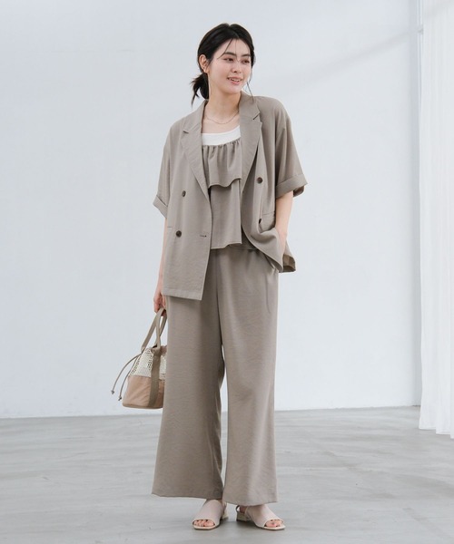 LAKOLE（ラコレ）の「リネンライクシアーWジャケット / 657239（テーラードジャケット・レディース・グリーン/チャコール/アイボリー/グレイッシュベージュ・FREE）」の6枚目の写真